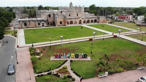 Aerial view of Convent de San Bernardino de Siena and Sisal Park in Valladolid Stock Footage 156145133