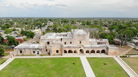 Aerial view of Convent de San Bernardino de Siena in Valladolid, Yucatan, Mexico Stock Footage 157459342
