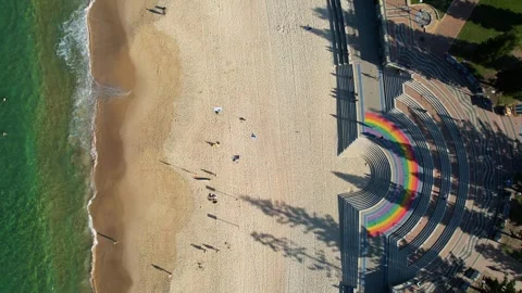 Aerial view of Coogee Beach Rainbow Walkway, Sydney, Australia. Stock Footage 278094936