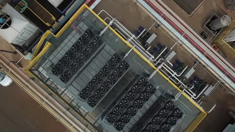 Aerial View of a cooling system of a quimical Industry Stock Footage 247026053
