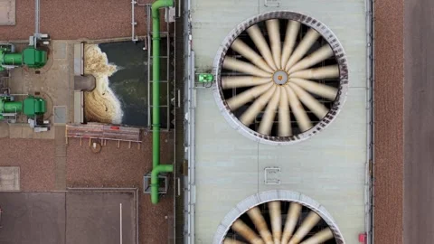 Aerial view of cooling tower in Newark-on-Trent, United Kingdom. Stock Footage 341970150