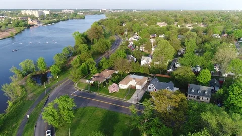 Aerial View Cooper River Boating Rowing Pennsauken New Jersey Stock Footage 75128684