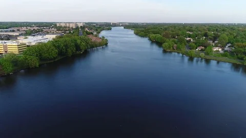 Aerial View Cooper River Boating Rowing Pennsauken New Jersey Stock Footage 75128747