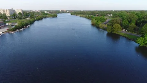 Aerial View Cooper River Boating Rowing Pennsauken New Jersey Stock Footage 75128798