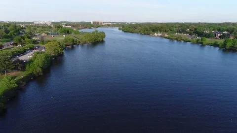 Aerial View Cooper River Boating Rowing Pennsauken New Jersey Stock Footage 75128907