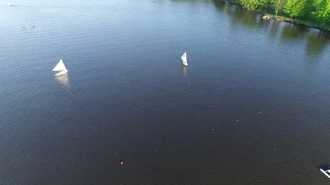 Aerial View Cooper River Boating Rowing Pennsauken New Jersey Stock Footage