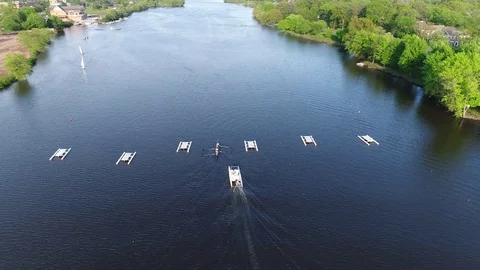 Aerial View Cooper River Boating Rowing Pennsauken New Jersey Stock Footage 75128960