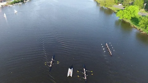 Aerial View Cooper River Boating Rowing Pennsauken New Jersey Stock Footage 75129008
