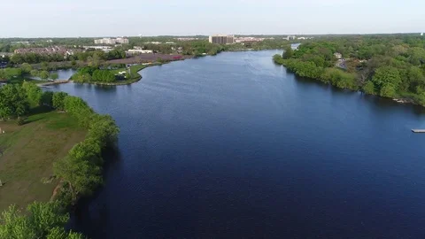 Aerial View Cooper River Boating Rowing Pennsauken New Jersey Stock Footage 75131038