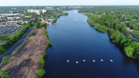 Aerial View Cooper River Boating Rowing Pennsauken New Jersey Stock Footage 75171250