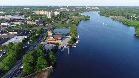 Aerial View Cooper River Boating Rowing Pennsauken New Jersey Stock Footage 75171261