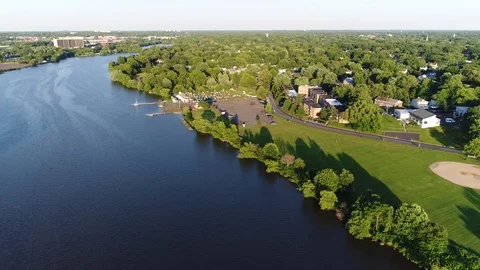 Aerial View Cooper River Boating Rowing Pennsauken New Jersey Stock Footage 76593525