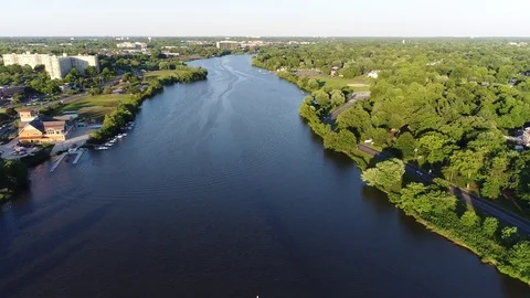 Aerial View Cooper River Boating Rowing Pennsauken New Jersey Stock Footage 76593554