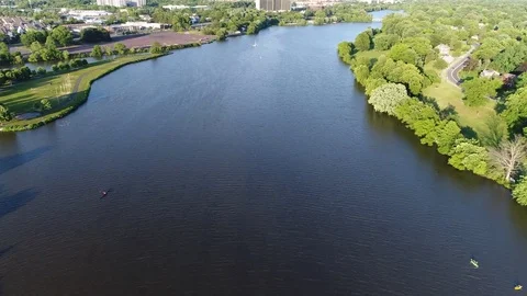 Aerial View Cooper River Boating Rowing Pennsauken New Jersey Stock Footage 76593592