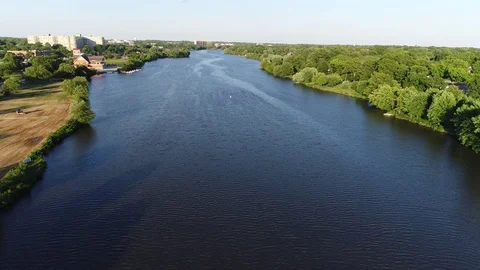 Aerial View Cooper River Boating Rowing Pennsauken New Jersey Stock Footage 76593597