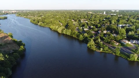 Aerial View Cooper River Boating Rowing Pennsauken New Jersey Stock Footage 76635707