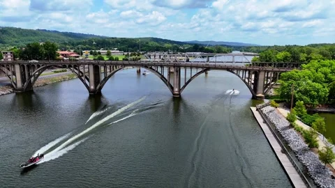 Aerial View of Coosa River and Coosa Landing in Gadsden, Alabama Stock Footage 313016103