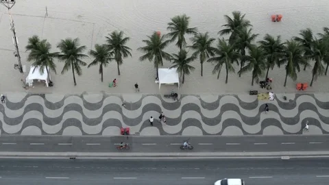 Aerial view of copacabana sidewalk and palm trees Stock-Footage 71237688