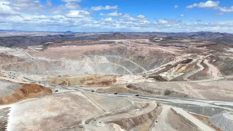 Aerial view of copper mine in desert landscape, United States. Stock Footage 312840386