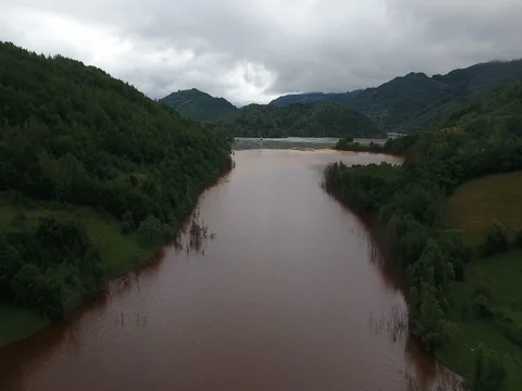 Aerial view of copper mining residuals in a lake. Ecological catastrophe Stock Footage 72391899