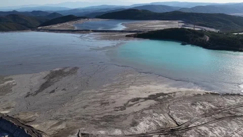 Aerial view of a copper processing plant tailings facility Stock Footage 345338738