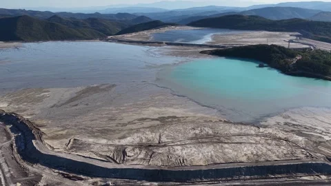 Aerial view of a copper processing plant tailings facility Stock Footage 345921284