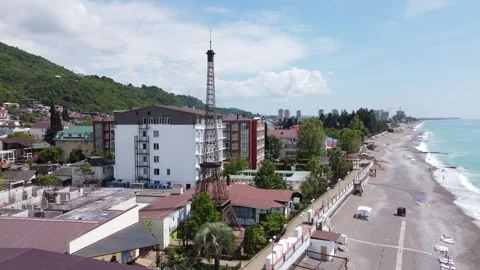 Aerial view of a copy of the Eiffel Tower on the embankment in Gagra Stock-Footage 246867803