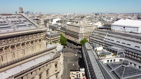 Aerial view with copy space of Boulevard Haussman and cityscape of Paris Stock Footage 131606154