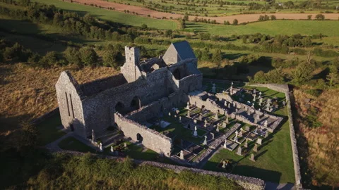 Aerial View Of Corcomroe Abbey Ruins In County Clare Ireland Video stock 345007985