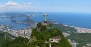 Aerial View Of Corcovado Hill And Christ The Redeemer, Rio De Janeiro, Brazil Stock Footage