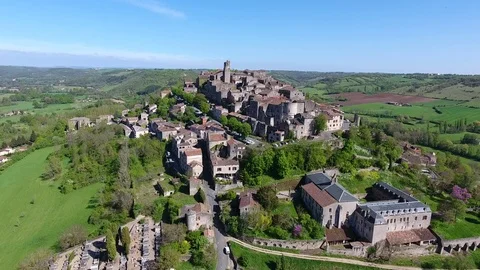 Aerial view. Cordes-sur-Ciel, a village in a hill (Occitanie, France) 2-1 Stock Footage