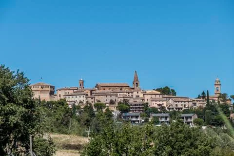 Aerial view of Corinaldo  Stock Photos