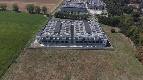Aerial view of Cornaredo data center in Italy, a major hyperscale facility Stock Footage 345895806
