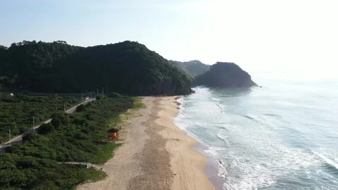 Aerial view of corner of bat at brava beach, Itajaí, Brazil Stock Footage 158573875