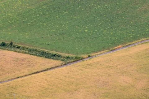 Aerial view of a corner between three fields Stock Photos