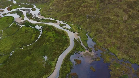 Aerial view of a Cornwall  swamp Stock Footage 127214976