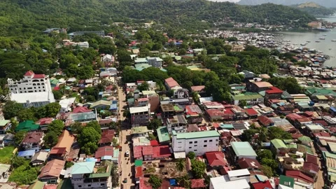 Aerial View of Coron Town Rooftops and Harbor Stock-Footage 335507858
