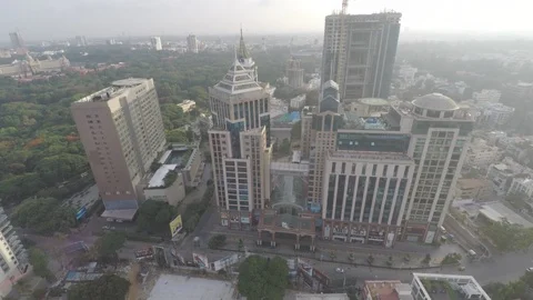 Aerial view of corporate buildings of Bangalore, India. Stock Footage