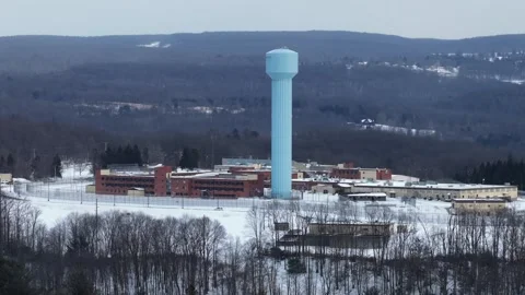 Aerial view of a correctional facility in Loretto, Pennsylvania, surrounded by 스톡 동영상 331045267