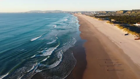 Aerial View of Costa da Caparica beach, Portugal Video stock 145975053
