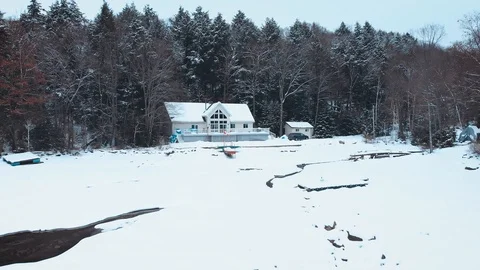 Aerial view on cottage at Eagle Lake, Ontario, Canada Stock Footage 99990680