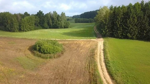 Aerial View of Countryside Fields Meadows and Forests at Sunrise Stock Footage 94884283