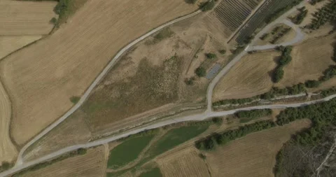 Aerial view of countryside with fields, road, and trees, Italy. Stock Footage 278526876