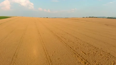 Aerial view of countryside fields on sunny summer day Stockbeeldmateriaal 227726853