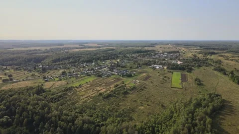 Aerial view of the countryside, forests, fields and meadows, wildlife Stock Footage 254083104
