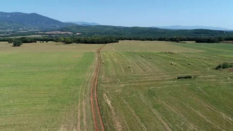 Aerial view of the countryside near the pyrenees. Banyoles, Catalonia. Stock Footage