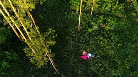 Aerial view of a couple lying in wheat field Stock Footage 126485477