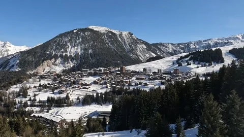 Aerial view of Courchevel 1650 by winter under snow Stock Footage 337123793