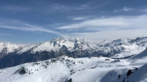 Aerial view of Courchevel ski resort, French alps mountains by winter Stock Footage 337052015