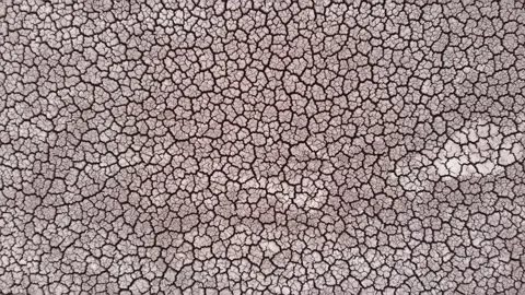 Aerial view of crackled earth texture of the dry lake Stock Footage 139399064
